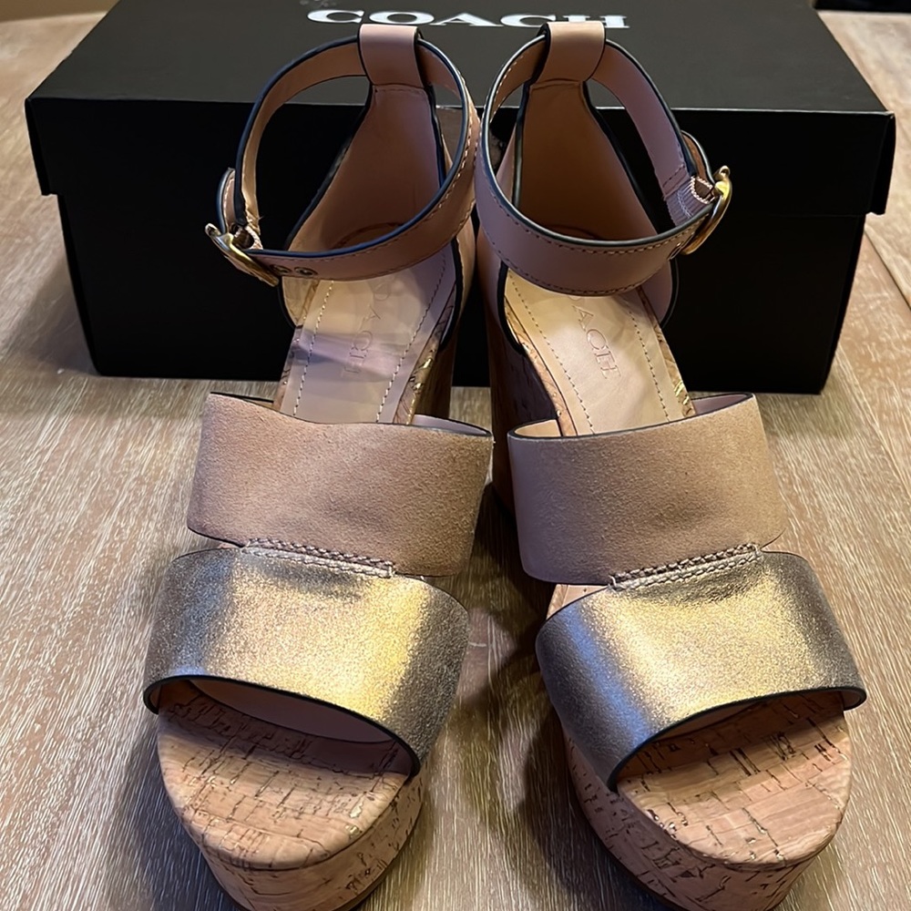 Coach Leather Isla Metallic Wedge Sandal Size 9.5 - Picture 9 of 10